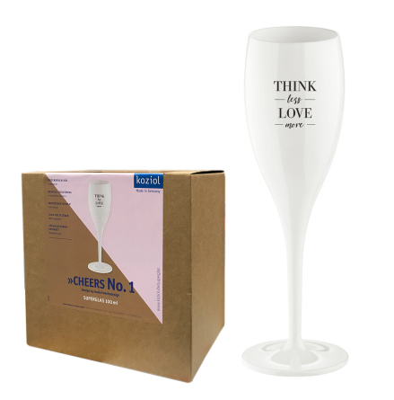 CHEERS Think Less Love More, Champagneglas med print 6-pack 100ml