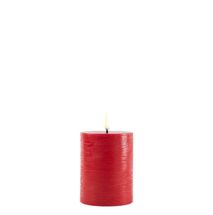 (B) UYUNI LED pillar candle, Red, Rustic, 7,8x10 cm