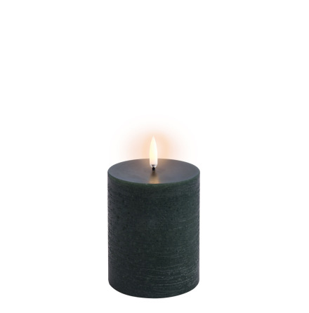 LED pillar candle, Pine green, Rustic, 7,8x10,1 cm