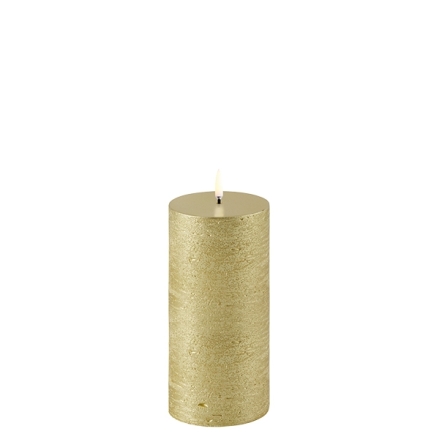 (B) UYUNI LED pillar candle, Metallic gold, Rustic, 7,8x15 cm